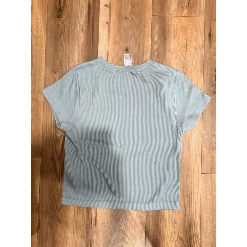 Old Navy Women's Stretch Short Sleeve Shirt XXL‎ Aqua Ribbed Cropped - Picture 4 of 4